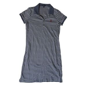 Ralph Lauren Striped Coastal Cotton Polo T-Shirt Dress with Red Logo Size Medium